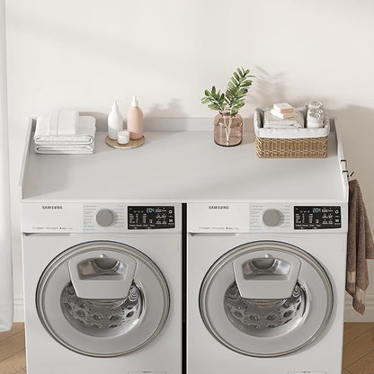 Washer Dryer Countertop, Wood Countertop with Edge Rails for Laundry Room Organization and Storage, Washer Dryer Topper for Laundry Room, 27.5" x 54" (White)