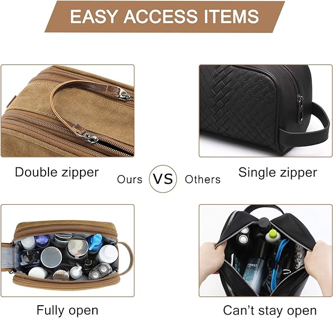 BAGSMART Toiletry Bag for Men, Canvas Travel Toiletry Organizer Dopp Kit Water-resistant Shaving Bag for Toiletries Accessories,Khaki-Medium