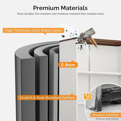 VINGLI Bookcase with Doors and Adjustable Shelves, Steel 70" Tall Bookshelf, 6-Tier Farmhouse Metal Storage Cabinet for Study, Living Room, Home Office, Kitchen Pantry, White Display Cabinet