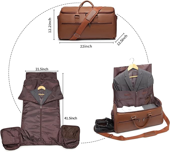 Carry On Garment Bag for Travel, Convertible Travel Garment Bag for Men Women, 2 in 1 Hanging Suitcase Suit Business Travel Bag