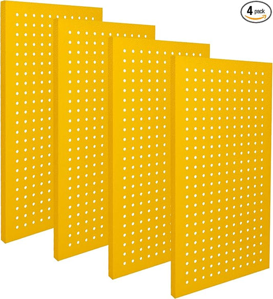 Metal Peg Board Panels for Workbench, Shop, Shed Modular Peg Board Organizer Board Kit, pegboard Wall Organizer(4 Pack, Yellow)