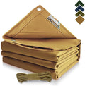 FoundGo 12x16ft Canvas Tarp 22 Mil Tarps 14 oz Canvas Tarpaulin Heavy Duty Cloth Water/UV Resistant Cover with Rustproof Grommets & Ropes for Cars,Roofs,Boats,Camps,Sunshades，Moisture Barrier -Tan