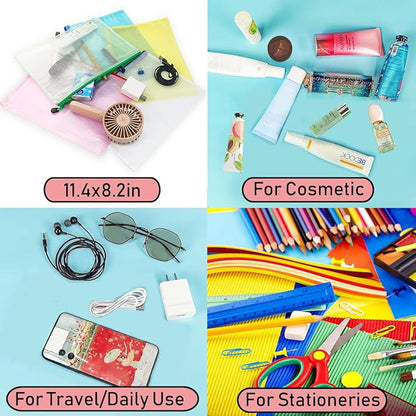 AUSTARK 20 Pcs Zipper File Bags, Plastic Mesh Pouch, Board Game Storage Bag, Waterproof Bags for Office School (B5 Size 11.4''x8.2'', Multicolored)