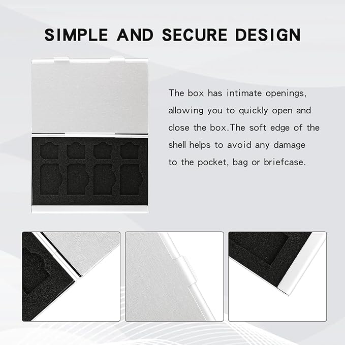 Aluminum SIM Card Case, 16Slots Ultrathin SIM Card Holder, Fit for 8 SIM Card, 8 Micro sim Card, Silver