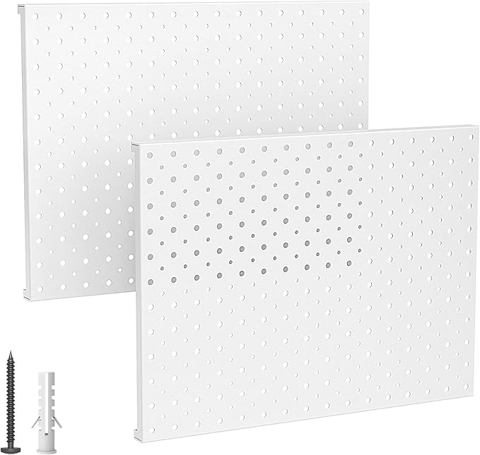 EVERHANGER Metal Pegboard Panels, Heavy Duty Pegboard Wall Organizer, Garage Wall Panels, Tool Storage Organization, 12"X16", 2pcs, White