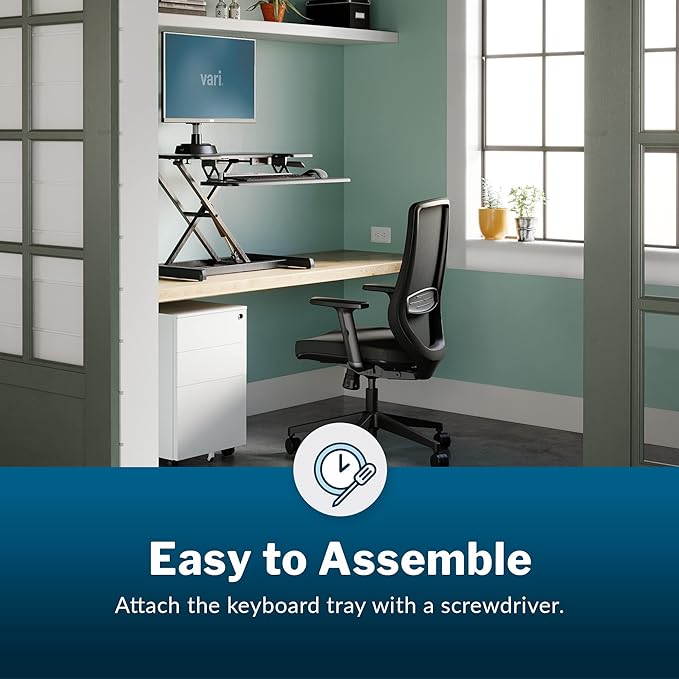 Vari VariDesk Essential Vertical Lift 30 Inch Standing Desk Converter - Compact Home Office Workstation for Laptop or Monitor + Keyboard Tray - Delivers Fully Assembled (Black)