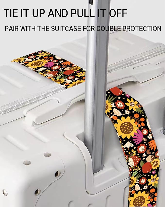 Luggage Straps for Suitcases, Adjustable Travel Belt, Durable Wide Luggage Strap, Cute Suitcase Strap Identifiers with Buckle, Bag Straps for Luggage, Cute Boho Mushrooms