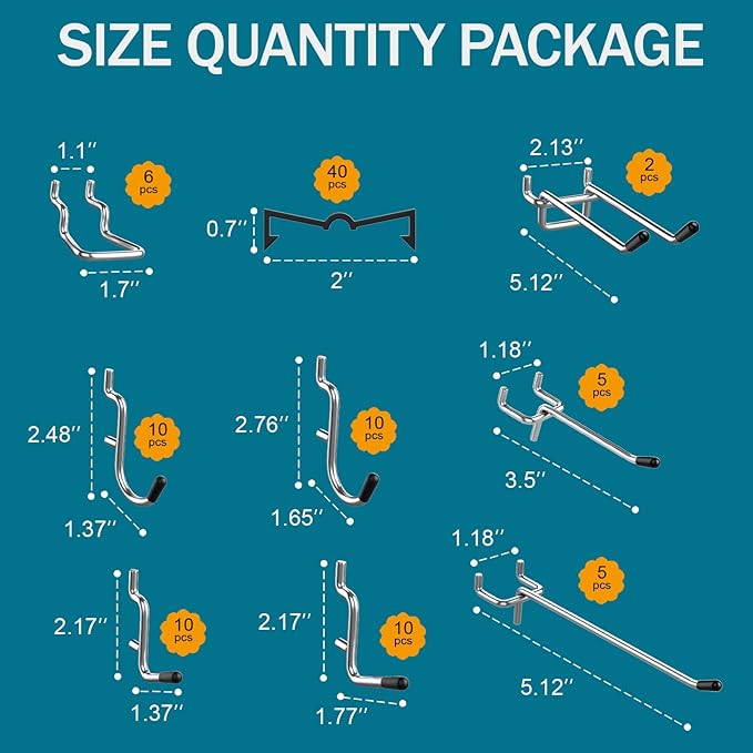 Metal Peg Board Kit with 1/4" Pegboard Accessories,Include 16.5"X13" Peg Board and Extra Thick Pegboard Accessories,Wall Organizer Peg Board Panels Tool Organizer Storage System (98)