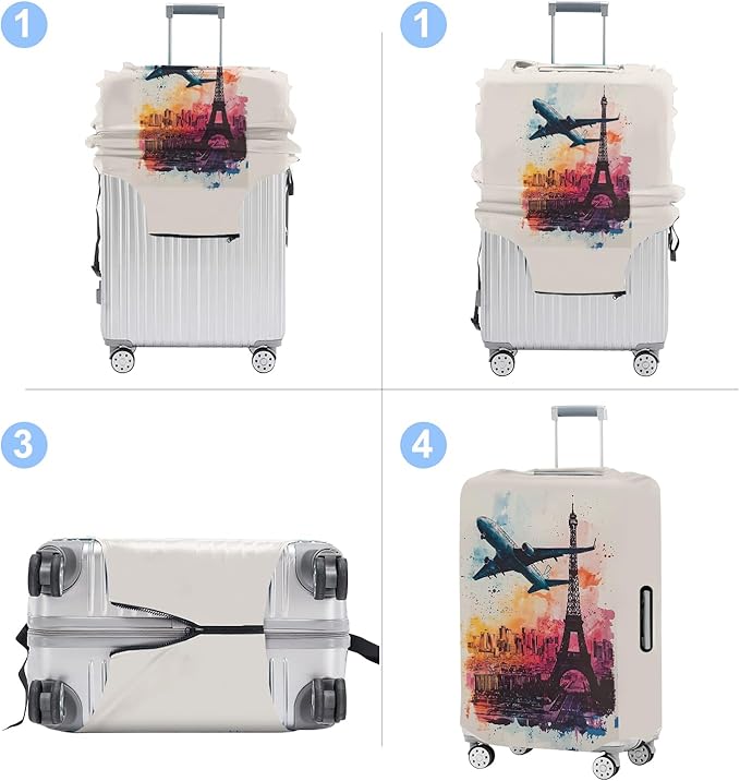 Luggage Cover Washable Suitcase Protector Anti-scratch Suitcase cover Fits 20-34 Inch Luggage (Tower-2, L(28-30inch suitcase))