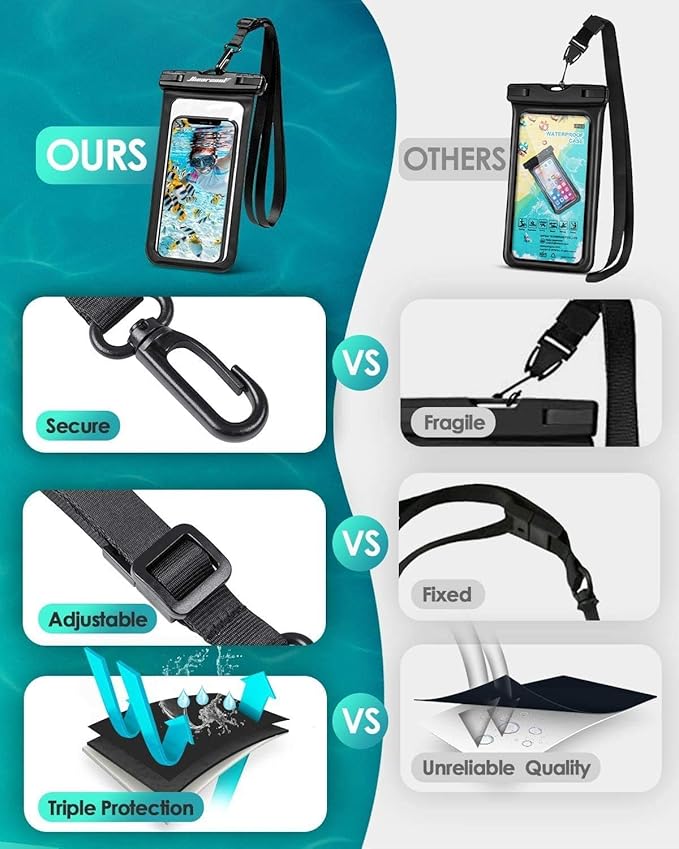 Hiearcool Waterproof Phone Pouch,Waterproof Phone Case for iPhone 16 15 14 13 Pro Max Plus up to 8.3",IPX8 Cellphone Dry Bag for Beach Cruise Travel Black&Olive Green-2Pack