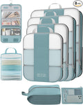 8 Set Compression Packing Cubes for Travel Essentials,Compressible Expandable Packing Cubes for Suitcase,OlarHike Luggage Organizer Bags for Travel,Handy Helper for Organizing Clothes(Blue Gray)