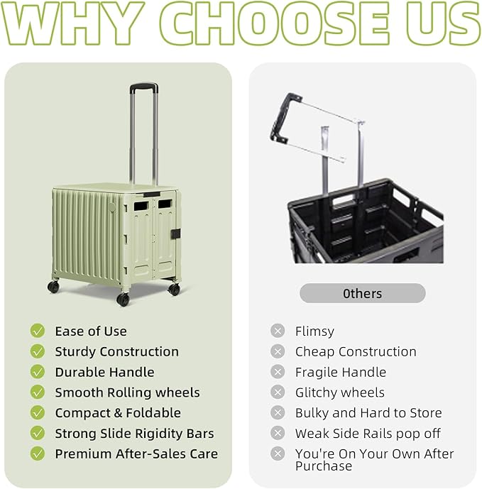 Heavy Duty Rolling Cart for Stairs：Collapsible Utility Crate with Wheels & Handle Foldable Tote Box for Toolbox Trade Show Supplies Teachers TODAYGO Mobile Storage Cart with Lid