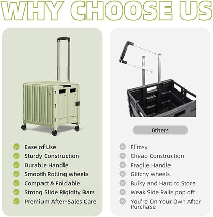 Heavy Duty Rolling Cart for Stairs：Collapsible Utility Crate with Wheels & Handle Foldable Tote Box for Toolbox Trade Show Supplies Teachers TODAYGO Mobile Storage Cart with Lid