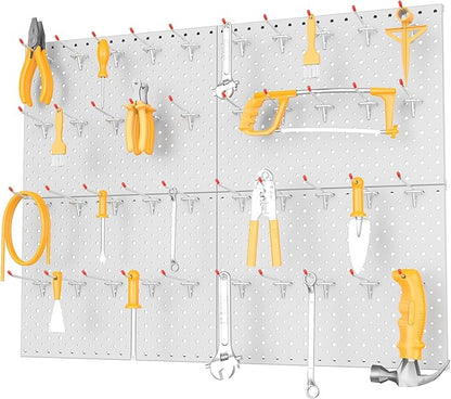 TORACK Metal Pegboard Panels and Hooks for Garage, Workbench, Shop, Shed Tool Organizer Peg Board with 1/8" & 1/4" Holes, Modular Wall-Mounted Pegboard with Pegboard Hooks(Light-Grey)