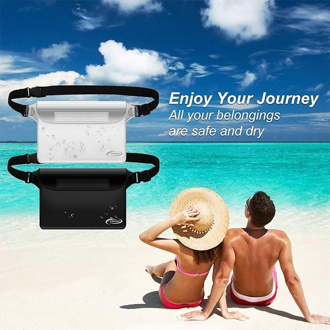 AiRunTech Waterproof Pouch with Waist Strap (2 Pack) | Beach Accessories Best Way to Keep Your Phone and Valuables Safe and Dry | Perfect for Boating Swimming Snorkeling Kayaking Beach Pool Water Park