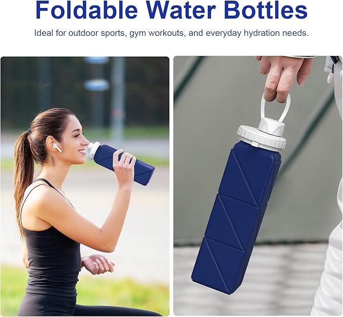 4pack Collapsible Water Bottles, 20.6oz Foldable Water Bottle BPA Free Reusable Lightweight LeakProof Travel Silicone Water Bottles for Travel, Gym, Hiking, Office, Camping, Sports Portable