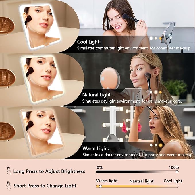 Travel Makeup Bag with LED Mirror Travel Makeup Organizer with 3 Lighted Settings, Adjustable Dividers and Makeup Brush Storage Bag Red
