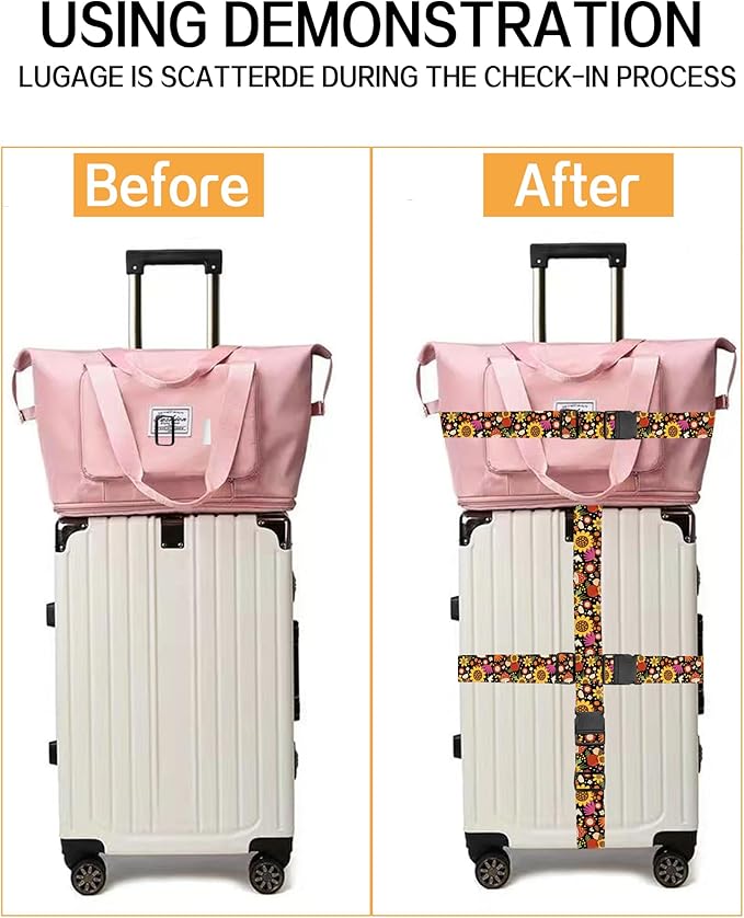 Luggage Straps for Suitcases, Adjustable Travel Belt, Durable Wide Luggage Strap, Cute Suitcase Strap Identifiers with Buckle, Bag Straps for Luggage, Luxury Brown Plaid