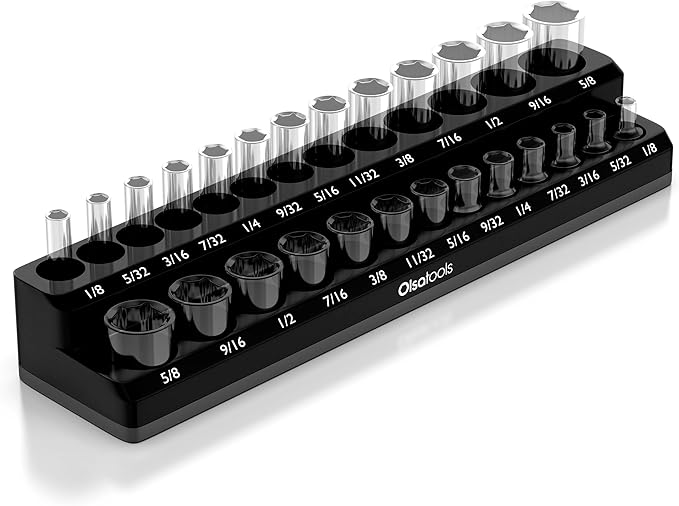 Olsa Tools Magnetic Socket Organizer | 1/4-Inch Drive | SAE | Black | Holds 26 Sockets | Professional Quality Tools Organizer