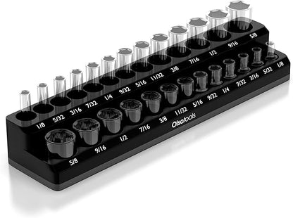 Olsa Tools Magnetic Socket Organizer | 1/4-Inch Drive | SAE | Black | Holds 26 Sockets | Professional Quality Tools Organizer