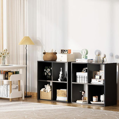 COMHOMA 4 Wood Cube Storage Organizer with Open Back and Removable Back Panels, 11In Black Cube Storage Bookshelf, Cubicle Shelf Bookcase for Home Office Bedroom Living Room, Vertical or Horizontal