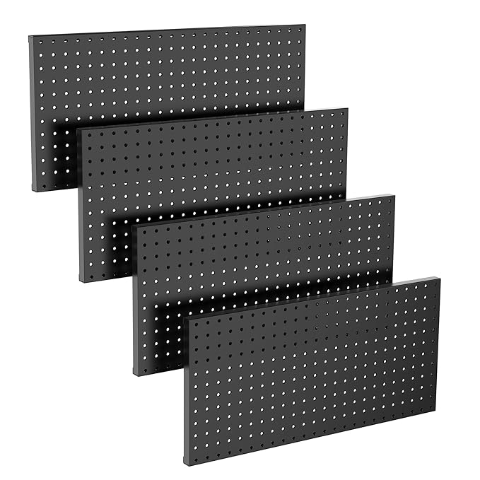 TORACK 4-Pack 12x24 inch Metal Pegboard Panels for Wall, Garage Tools Pegboard for Workbench, Modular Peg Board, Tool Organizer Board for Pegs(Black)