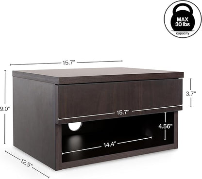 JONATHAN Y NST2002B Ettore 15.71" Mid-Century Modern Floating Wall Mounted Nightstand with Soft-Close Drawer and Cable Hole, Black