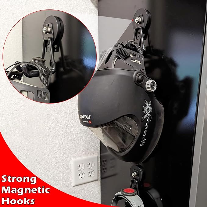 MUTUACTOR Heavy Duty Magnetic Hook,2PCS Anti-Slip Storage Magnet Hooks for Organizer, Magnetic Mount Garage Double Utility Hooks Hanging Impact Drivers Garden Hoses Hardware Box