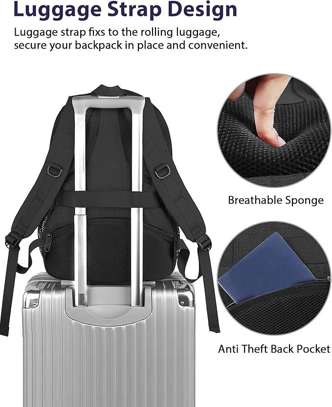 MATEIN 18.4 Inch Laptop School Backpack 50 L, Extra Large Anti Theft Carryon Backpack for Men Women TSA Approved, Work Business Bag with USB Port & Luggage Strap for Travel, Black