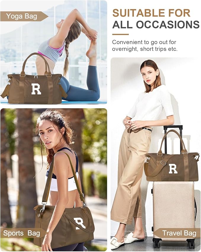 Birthday Graduation Gifts for Daughter,Initial Travel Duffel Bag Sports Gym Bag for Girls Teen Kids Birthday Gifts,Personalized Weekender Bag Carry On Tote Bags Cute Overnight Bag for Women(Brown, R)