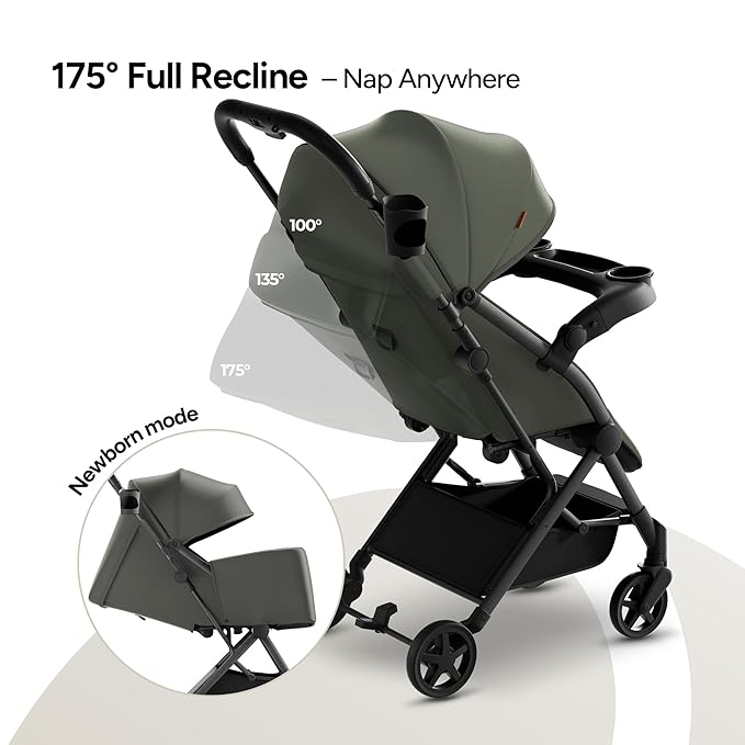 Mompush Lithe V2 Lightweight Travel Stroller, Compact Foldable Baby Stroller with Travel Bag, One-Hand Fold Stroller, Snack Tray, Mechanical Recline Seat, Airplane-Ready, UPF 50+ Canopy & Rain Cover