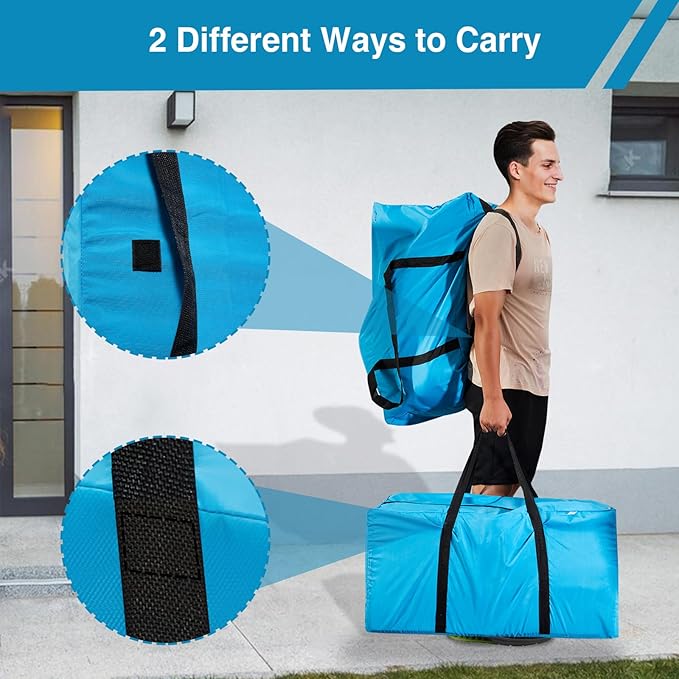 2-in-1 Space Saving Storage Bundle: Extra Large Blue Moving Bag (31.5"L) + Transparent Vacuum Compression bag with Hand Pump for Clothes, Bedding & Dorm Move-In (3 Moving Bags+3 Vacuum bags)