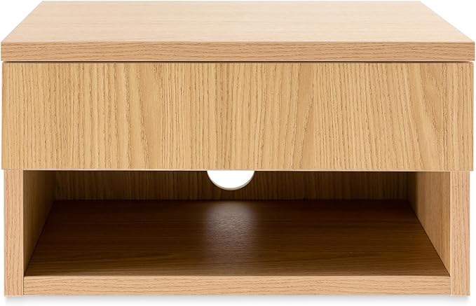 JONATHAN Y NST2002C Ettore 15.71" Mid-Century Modern Floating Wall Mounted Nightstand with Soft-Close Drawer and Cable Hole, Light Oak