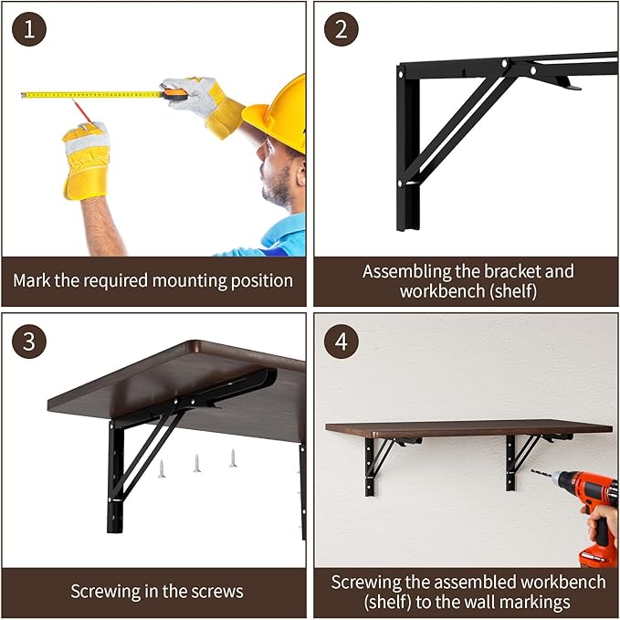 Nisorpa 2 Layers Wall Mounted Folding Table, 32" x 18" Foldable Work Table with Shelf Heavy Duty Fold Down Desk Space Saving Foldable Workbench for Home Office Laundry Kitchen Workshop, Garage