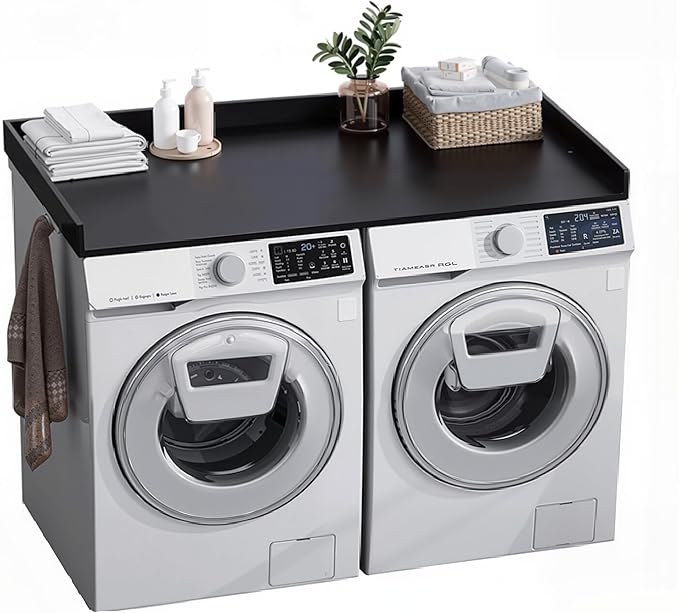 Washer Dryer Countertop, Wood Countertop with Edge Rails for Laundry Room Organization and Storage, Washer Dryer Topper for Laundry Room, 27.5" x 54" (Black)