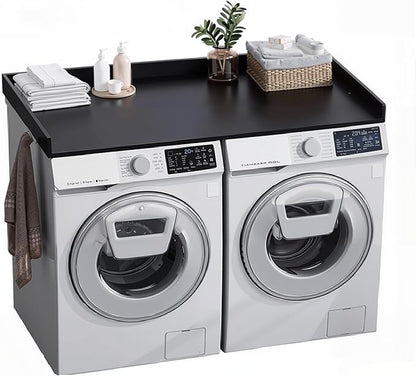 Washer Dryer Countertop, Wood Countertop with Edge Rails for Laundry Room Organization and Storage, Washer Dryer Topper for Laundry Room, 27.5" x 54" (Black)