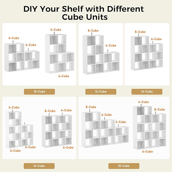 COMHOMA 4 Wood Cube Storage Organizer with Open Back and Removable Back Panels, 11In White Cube Storage Bookshelf, Cubicle Shelf Bookcase for Home Office Bedroom Living Room, Vertical or Horizontal