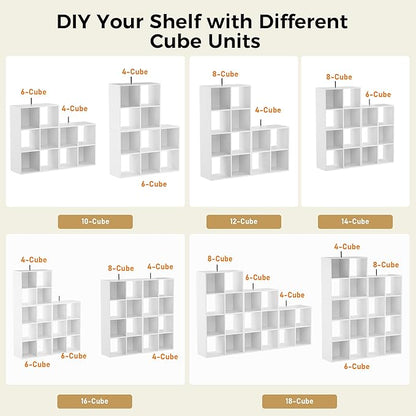 COMHOMA 8 Wood Cube Storage Organizer with Open Back and Removable Back Panels, 11In White Cube Storage Bookshelf, Cubicle Shelf Bookcase for Home Office Bedroom Living Room, Vertical or Horizontal