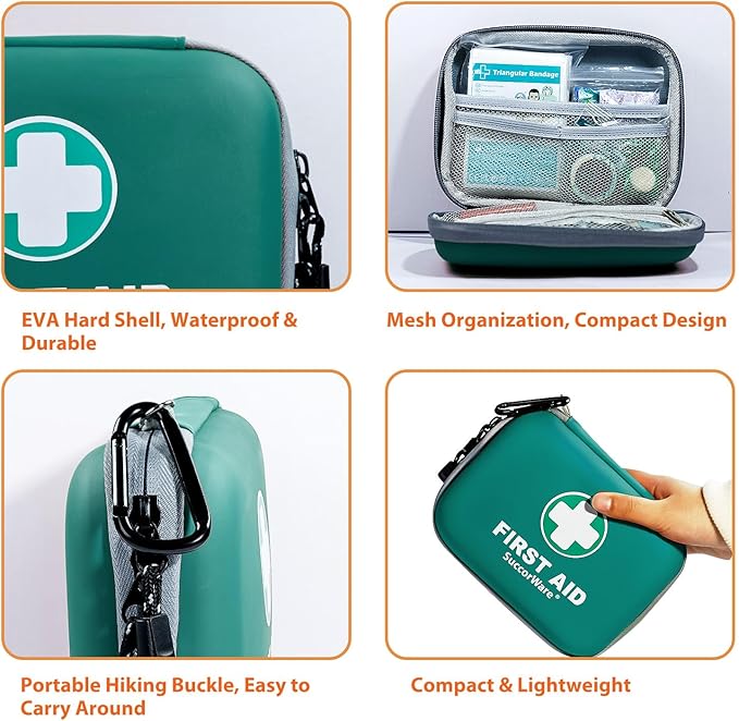 150 Pieces Mini First Aid Kit - Small Medical Kit with Hard Shell - Emergency First Aid Kit for Car, Travel, Home, Outdoor, Office, Camping, Hiking (Green)