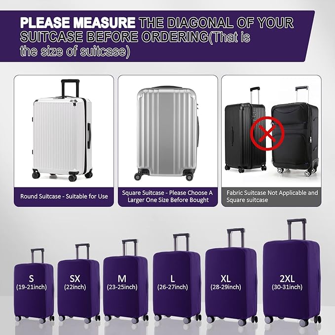 Travel Luggage Cover Suitcase Protector Scratch-Resistant Fit 19-31 Inch Suitcase, Not Included Suitcase (Purple, 2XL(30-31 inch))