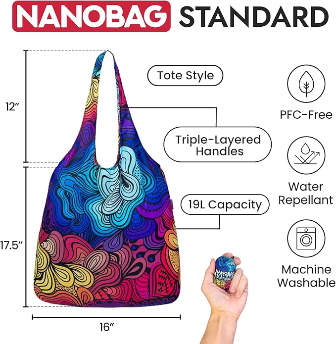 Nanobag Ultra-Lightweight Foldable Tote for Women & Men, Reusable Grocery & Travel Bag, Packable Collapsible Compact Market Essential (Standard Forest)