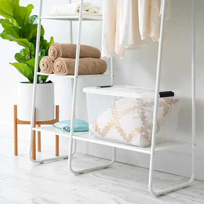 IRIS USA 40 QT Plastic Storage Box with Lid and Latches - 6 Pack - BPA-Free, See-Through Organizing Solution, Durable Nestable Stackable Containers, Secure Pull Handle - Clear