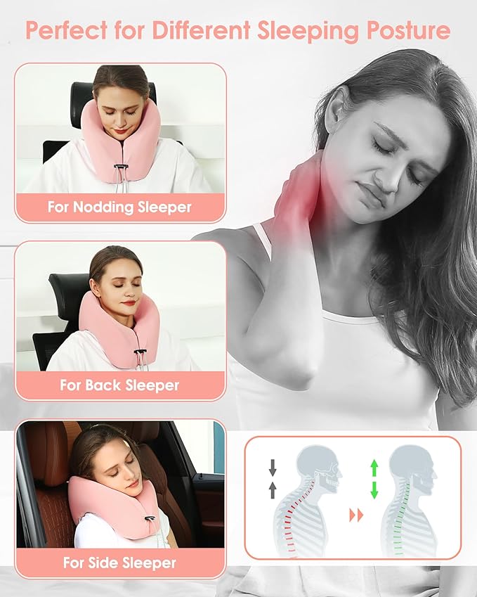 Travel Pillow, Neck Pillow Airplane, Plane Pillow Memory Foam Travel Neck Pillow with 360° Head and Neck Support, Portable Travel Essential Suitable for Airplane, Car, Train, or Bus Trip