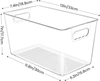 YIHONG Clear Plastic Storage Bins, 4 Pack Pantry Organizer Bins with Handle for Kitchen, Freezer,Cabinet,Closet Organization and Storage(XL)
