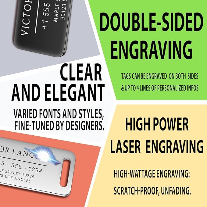 Personalized Luggage Tags for Suitcases - Stainless Steel Custom Luggage Tags for Backpacks & Bags, Sturdy, Waterproof & Heavy Duty (Silver / 3" x 1.25")