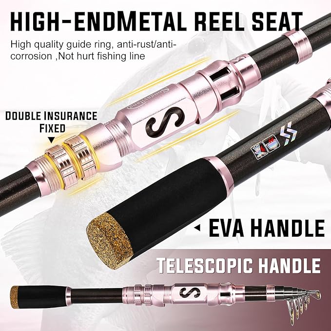 Sougayilang Telescopic Fishing Rod and Reel Combo, Collapsible Travel Fishing Pole and Spinning Fishing Reel, Fishing Gifts for Men/Women Adults
