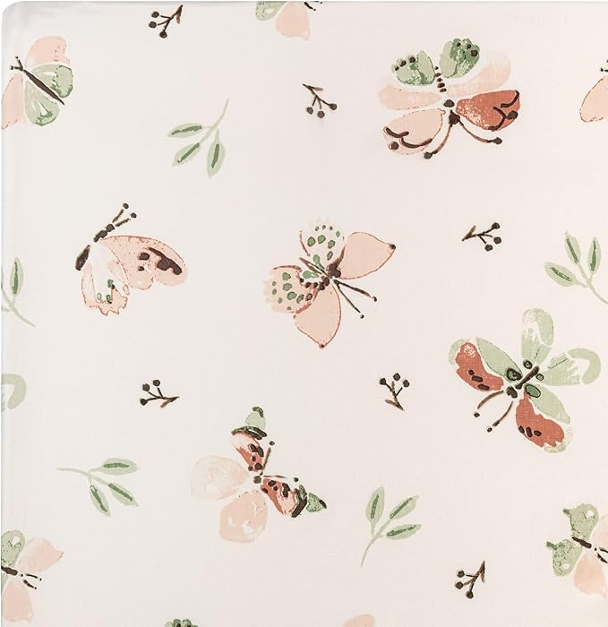 Crane Baby Crib Sheet - 100% Cotton, Breathable Fitted Sheet for Standard Crib Mattress (28"x 52"), Butterfly Pattern for Boys and Girls