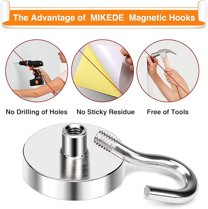 MIKEDE Magnetic Hooks, 85 Lbs Heavy Duty Earth Magnets with Hooks for Cruise Cabin, 10 Pcs Strong Locker Magnetic Hooks for Hanging, Metal Magnetic Hanger for Classroom, Grill, Fridge, Kitchen