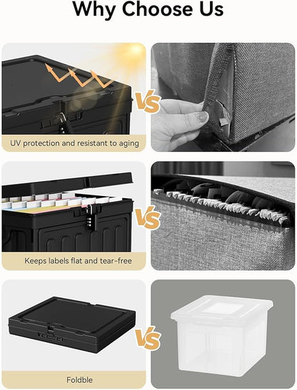 Oterri Plastic File Box with Lid for Letter Size File Folders, Hanging File Folder Box, File Organizer for File Cabinet, Home, Office,School(Black, Large1 Pack Without Folders)