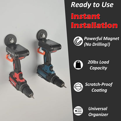 MUTUACTOR Updated Magnetic Hooks Heavy Duty,20lbs Anti-Scratch Strong Garage Magnet Hook,2PCS Anti-Slip Magnetic Tool Hooks for Organizing Cordless Impact Drivers Garden Shovel Tool Box